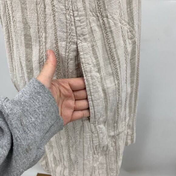 Splendid Dress Women XS Extra Small Beige Stripe Amorosa Split Neck Linen Blend - Picture 6 of 14